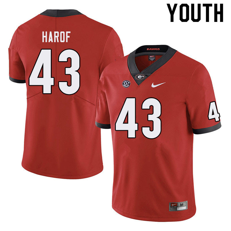 Youth #43 Chase Harof Georgia Bulldogs College Football Jerseys Sale-Red